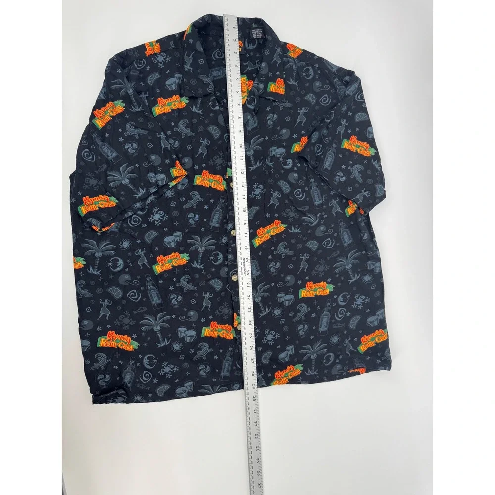 Vintage Kahlua Anything Goes Mens Large Rayon Rum-Cola Print Shirt Black - Picture 4 of 8